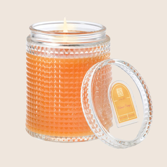 Aromatique Textured Glass Candle Valencia Orange | Notes of Citrus Peel, Red Berries, Sweet Orange, Apple, Pineapple Aromatherapy Candle for Home Fragrance Decor Gift 40 Hours Burn Time 3.25” H 6 oz