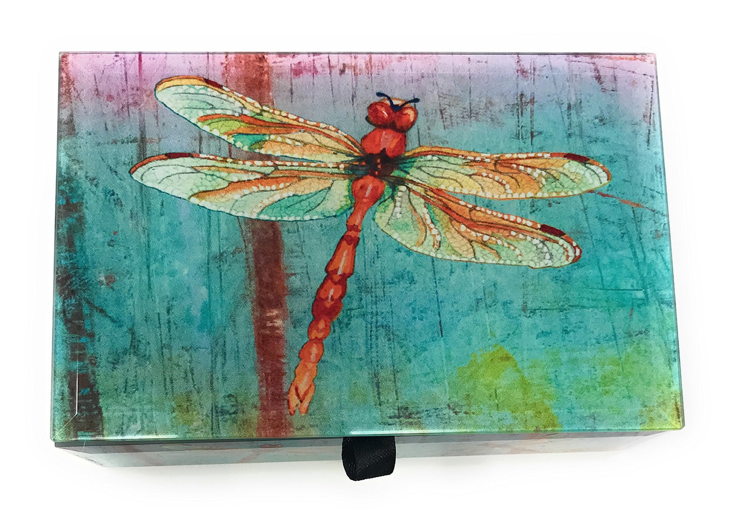 Glass Keepsake Jewelry Box (Watercolor Dragonfly)