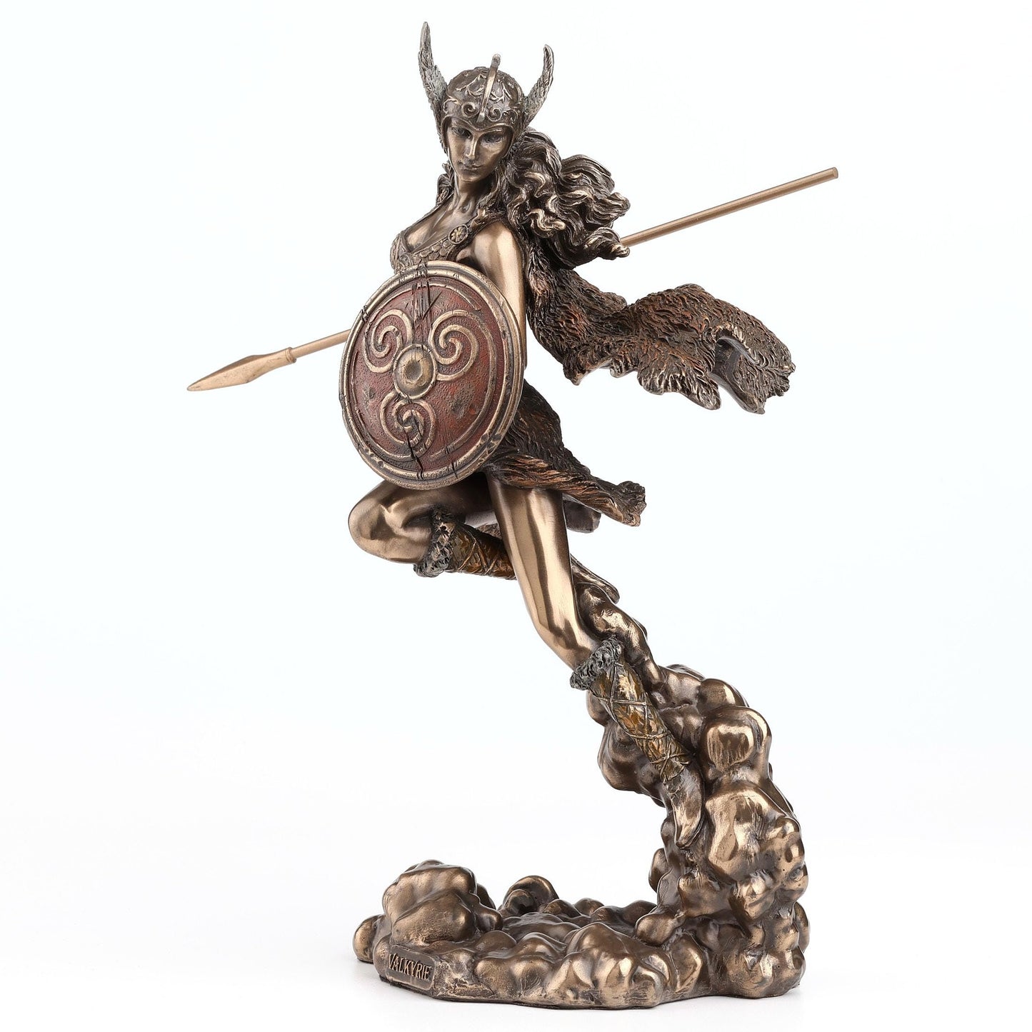 Veronese Design 9 1/4 Inch Norse Goddess Valkyrie Wielding Spear and Shield Cold Cast Resin Bronze Finish Statue Sculpture