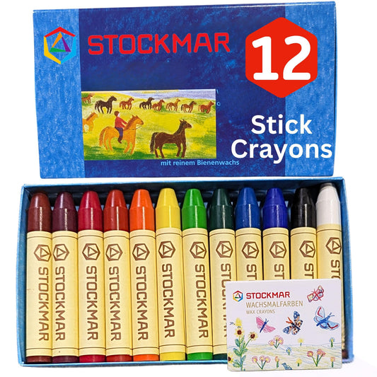 STOCKMAR Beeswax Stick Crayons, Set of 12 Assorted Colors in a Sturdy Storage Box – Break-Resistant Wax Art Crayons with Natural Beeswax, Rich Pigments & Smooth Color Application, Made in Germany
