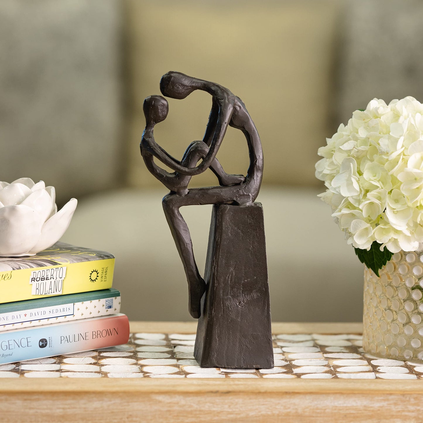 Danya B. Tender Embrace Cast Iron Sculpture | Contemporary Metal Art Home Decor | Decorative Mother and Child Figurine – Brown