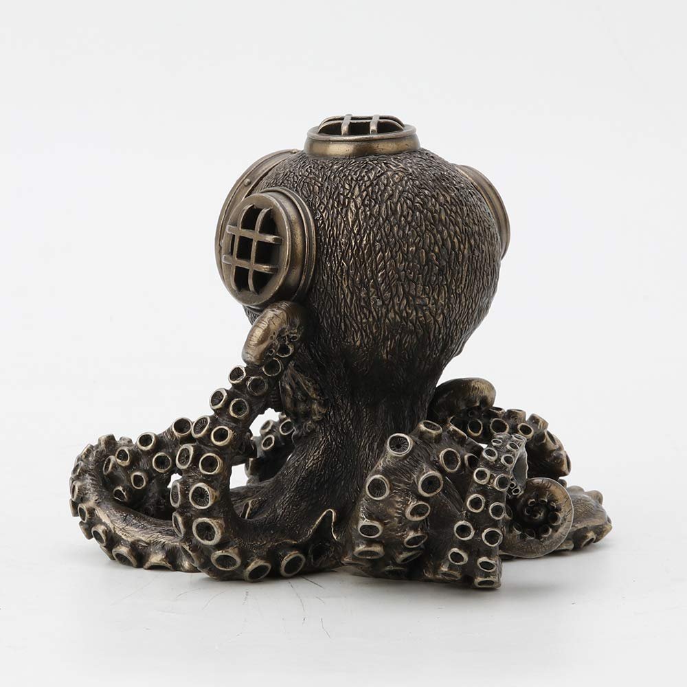 Veronese Design 5.2 Inch Steampunk Octopus Diving Bell Clock Men's Gift Cold Cast Bronzed Resin Statue