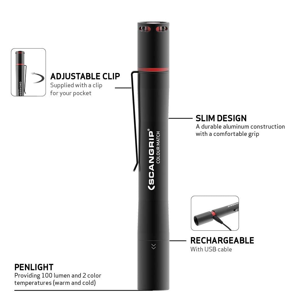 SCANGRIP MATCHPEN R - Rechargeable penlight with 2 COLOR LIGHT and 100 lumen