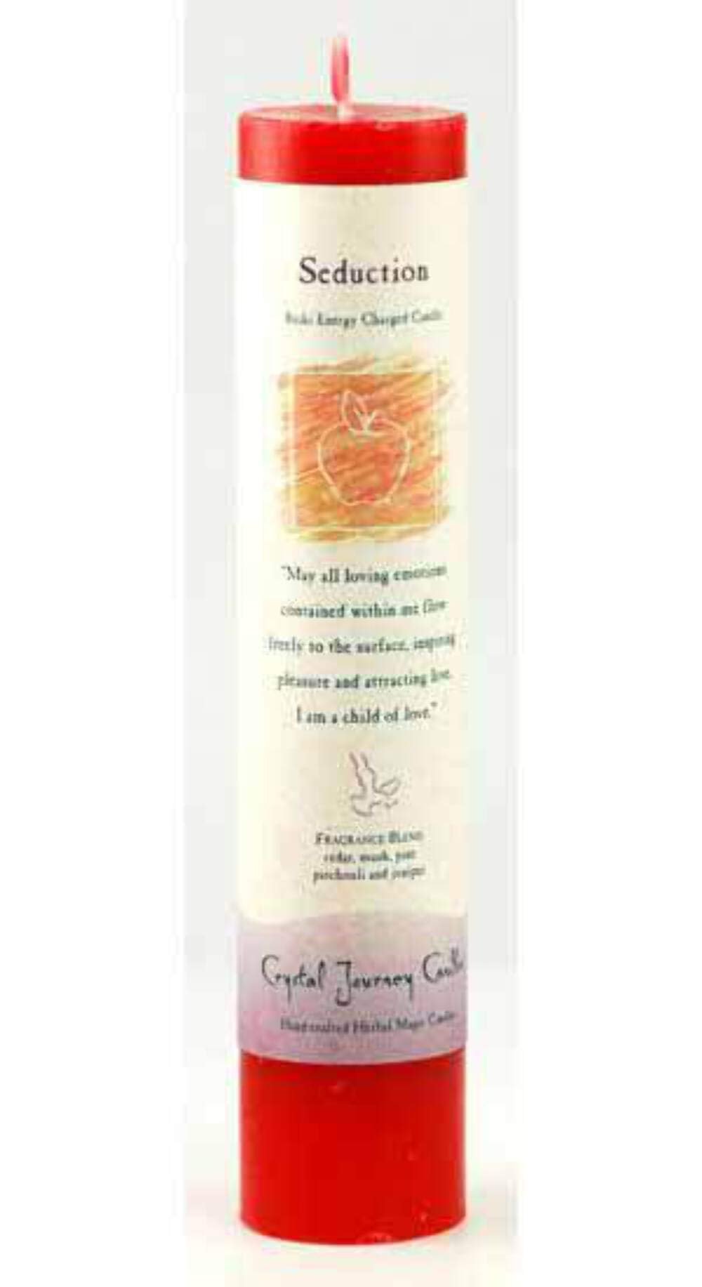 Crystal Journey Reiki Charged Herbal Magic Pillar Candle - SEDUCTION - Made with Aromatherapy Essential Oils - Musk, Patchouli, Pine, Cedar, and Juniper Scented - Great for Valentines Day