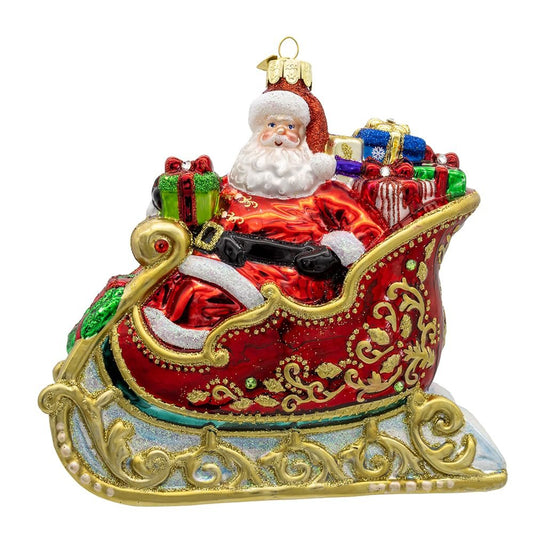 Kurt Adler 6.25-inch Bellissimo Glass Santa in Sleigh Ornament
