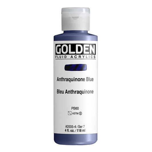 GOLDEN Fluid Acrylics, Anthraquinone Blue, 4 fl. oz. Bottle, Professional Acrylic Paint, Semi-Transparent