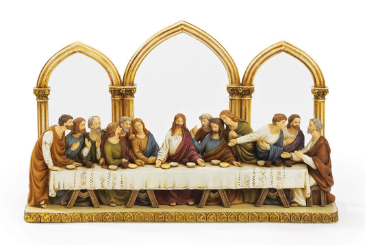 Roman – 12" Last Supper Decorative Statue with Arched Detail, Religious Home Accent for Tabletop or Shelf Display