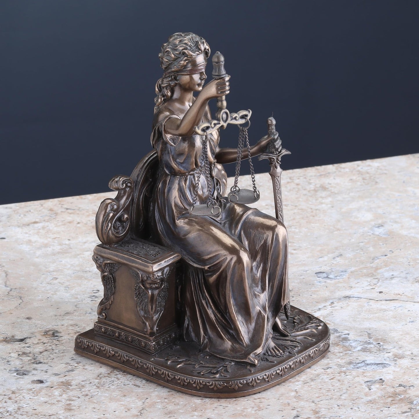 Lady Justice Seated with Scales and Sword Statue Le Justica