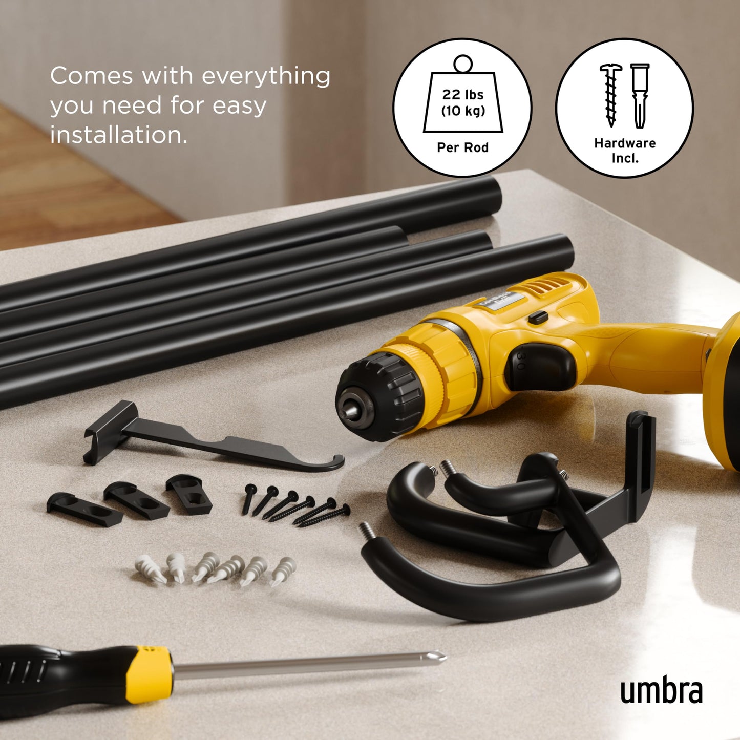 Umbra Twilight Double Curtain Rod Set – Wrap Around Design Ideal for Blackout or Room Darkening Panels
