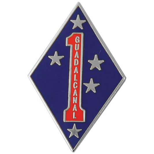 Mitchell Proffitt 1st Marine Division Guadalcanal Lapel Pin, Silver Red Blue, 1 1/4 inch