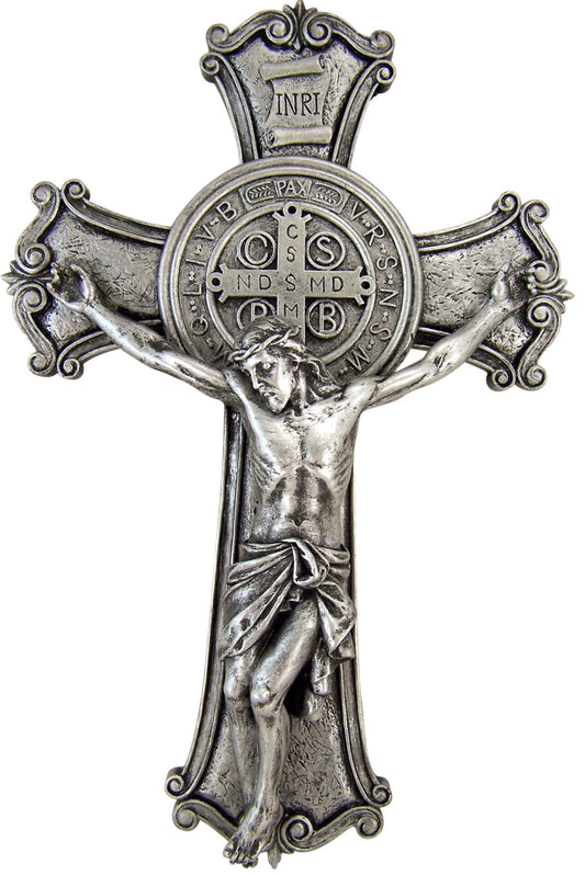 Joseph's Studio by Roman, Cross and Crucifix Collection, 10.25"H ST BENEDICT SILVER, Home Décor, Devout Gift, Prayerful Inspiration (1x6x10)