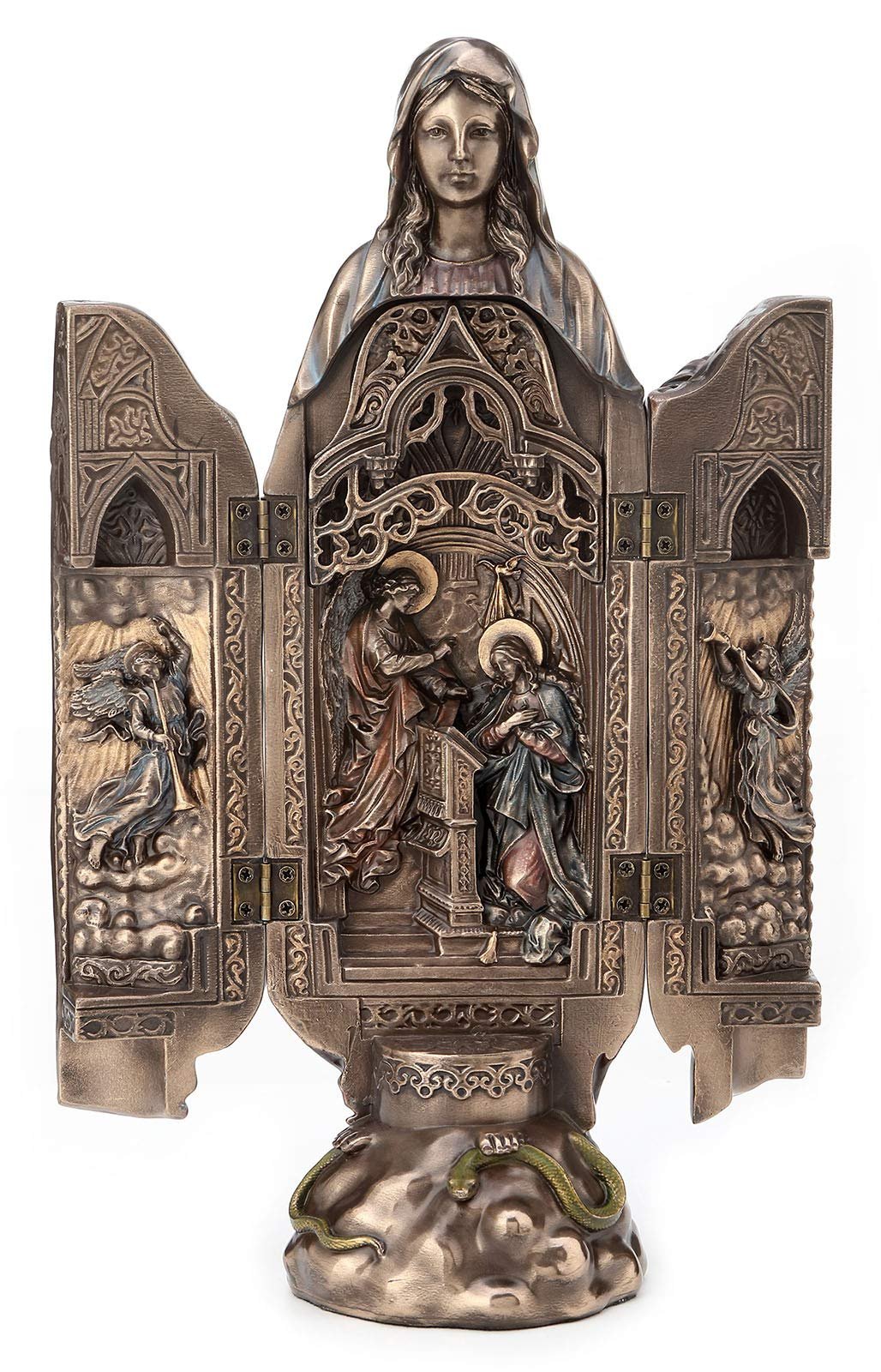 Veronese Design Lady of Grace Triptych Hinged Resin Sculpture Bronze Finish