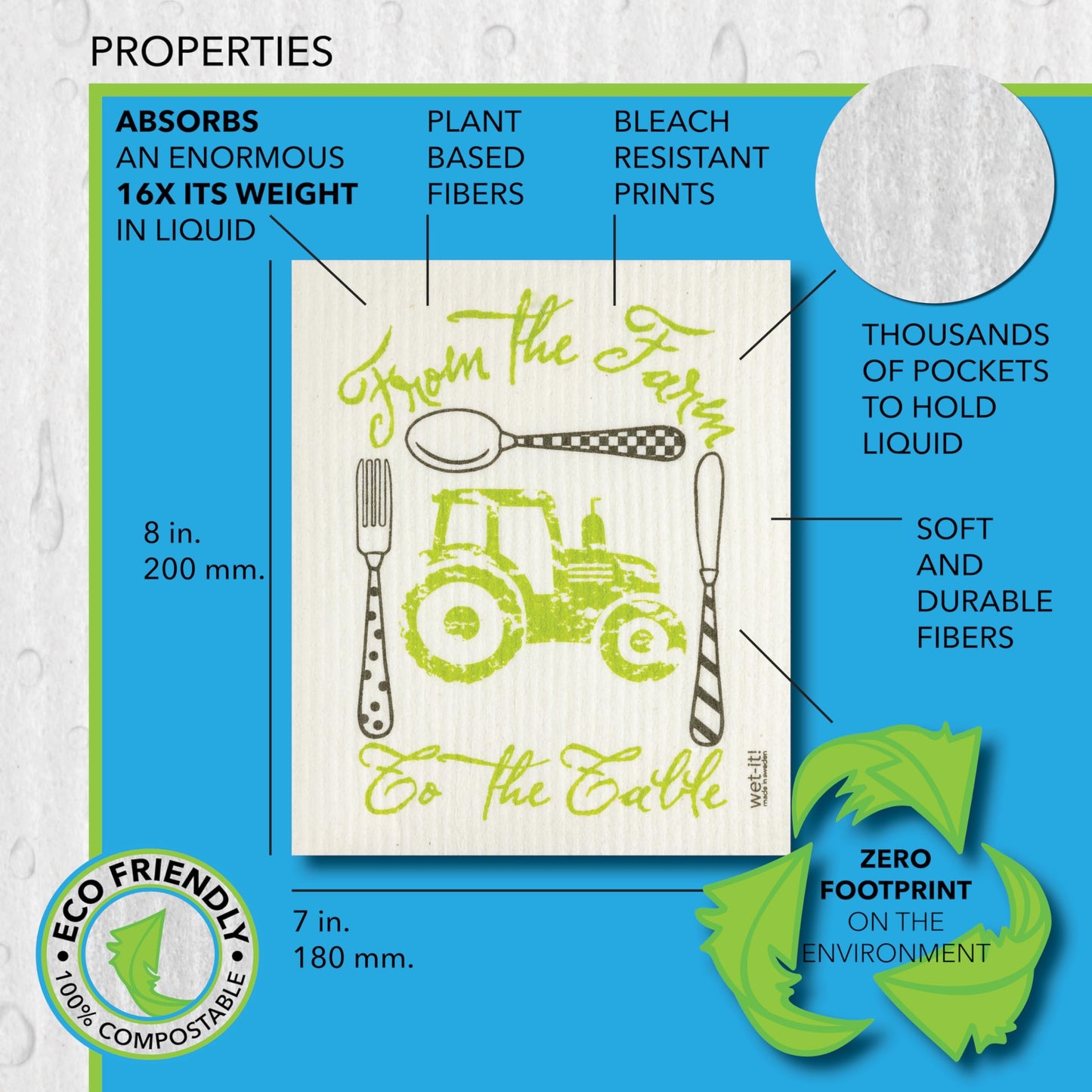 Wet It Swedish Dishcloths for Kitchen Washing Dishes - Reusable Swedish Dish Cloths - Reusable Paper Towels Alternative Swedish Dishcloths made in Sweden - Washable Kitchen Dish Cloths Cleaning Sponge