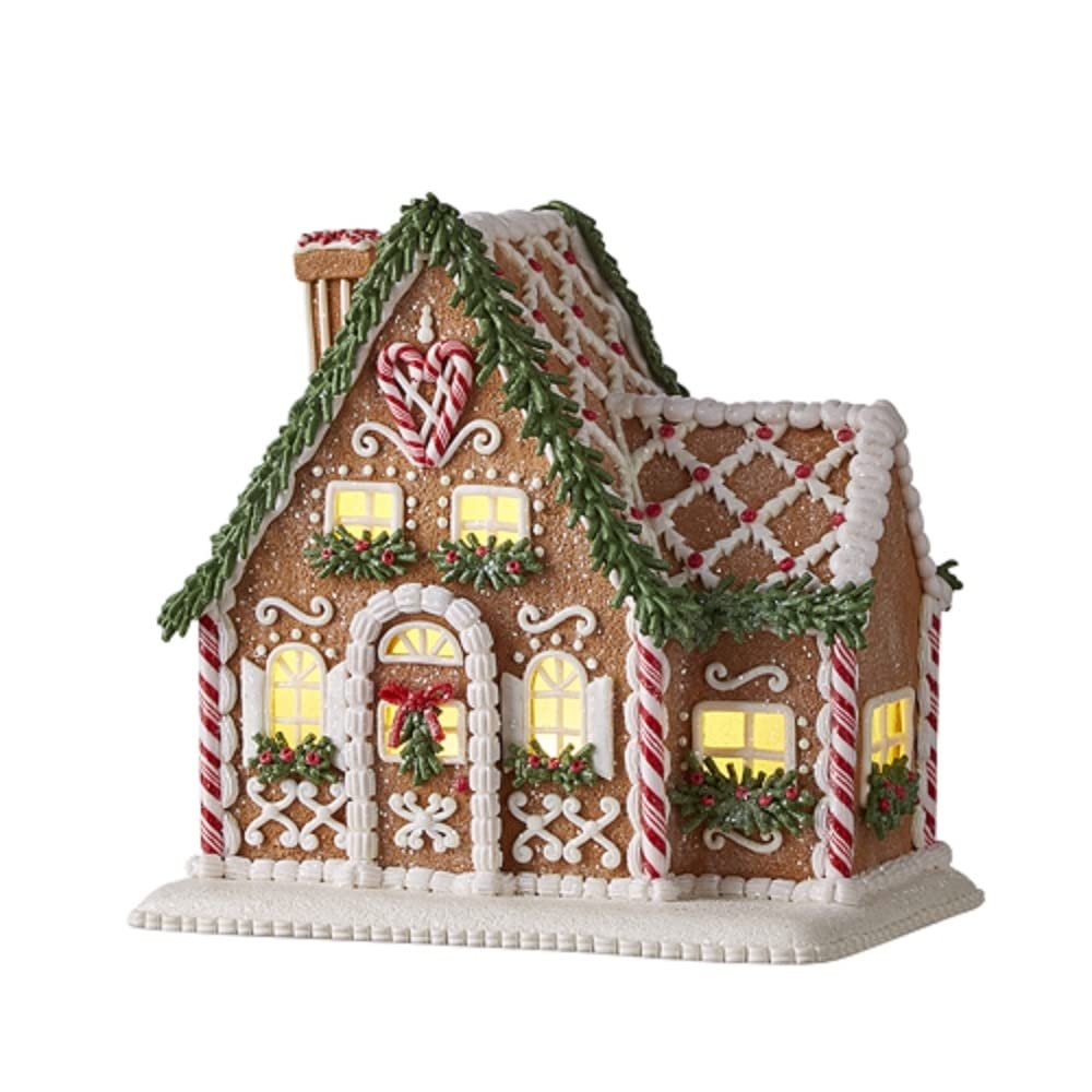 Raz Imports Gingerbread Lighted Christmas House with Chimney 8.75 Inch