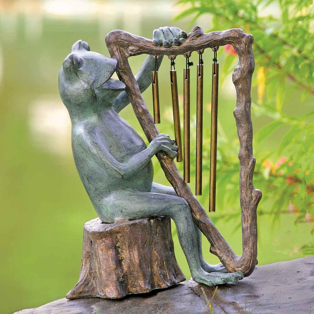 Frog and Harp Tube Windchime and Garden Sculpture