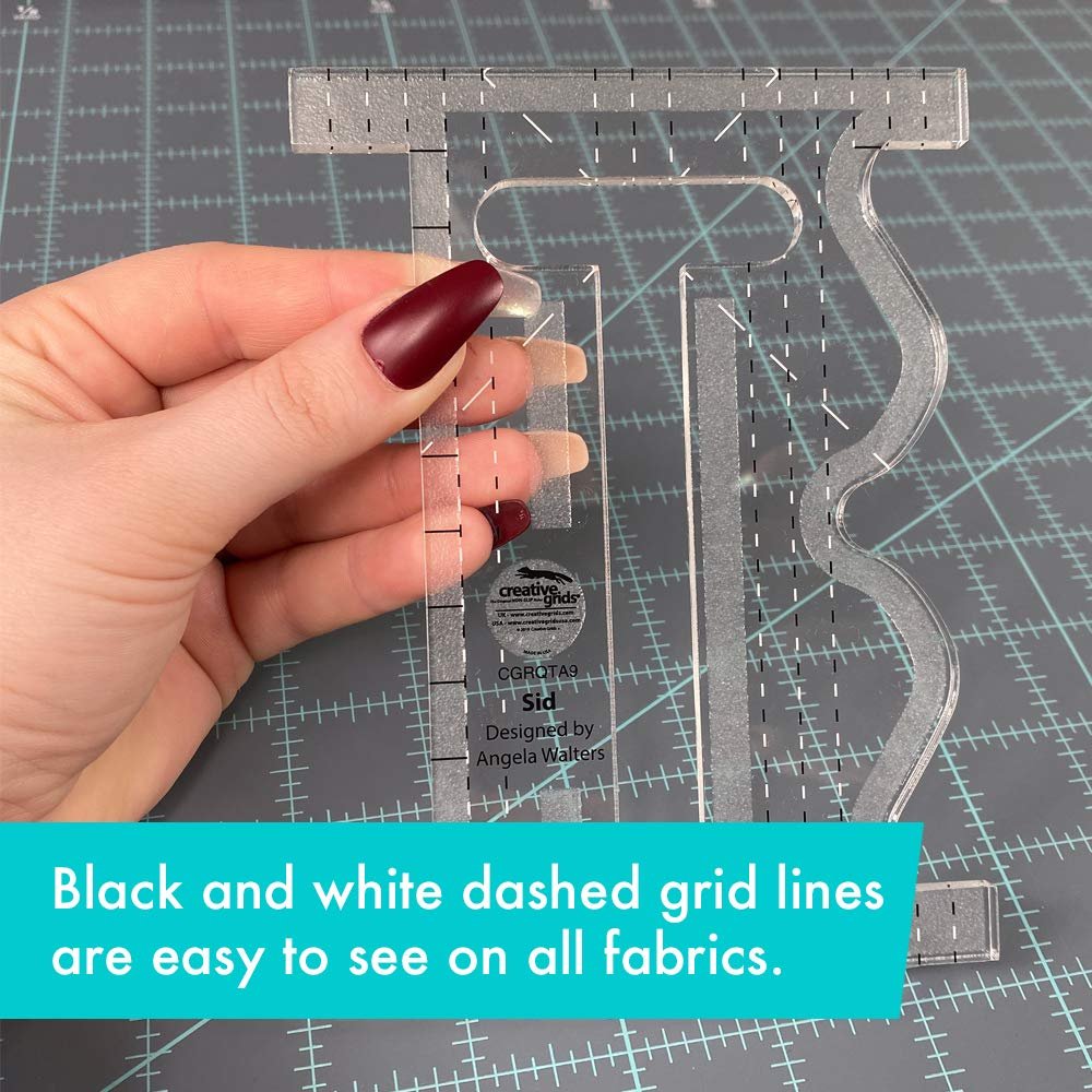 Creative Grids Machine Quilting Tool - Sid - CGRQTA9 - Made in USA, Non-Slip Grip Acrylic Quilting & Sewing Template Ruler for Free-Motion Quilt Patchwork Design on Domestic Sewing & Longarm Machines