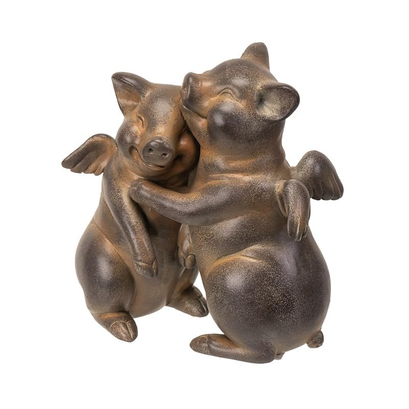 Pacific Giftware 5" Tall Flying Pig Couple Hugging Resin Figurine, Charming Home Accent