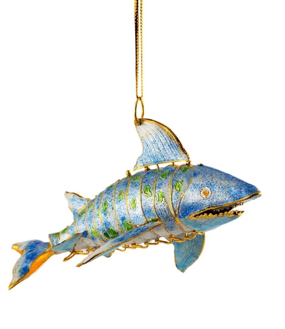 Value Arts Handmade Articulated Cloisonne Blue Shark Ornament