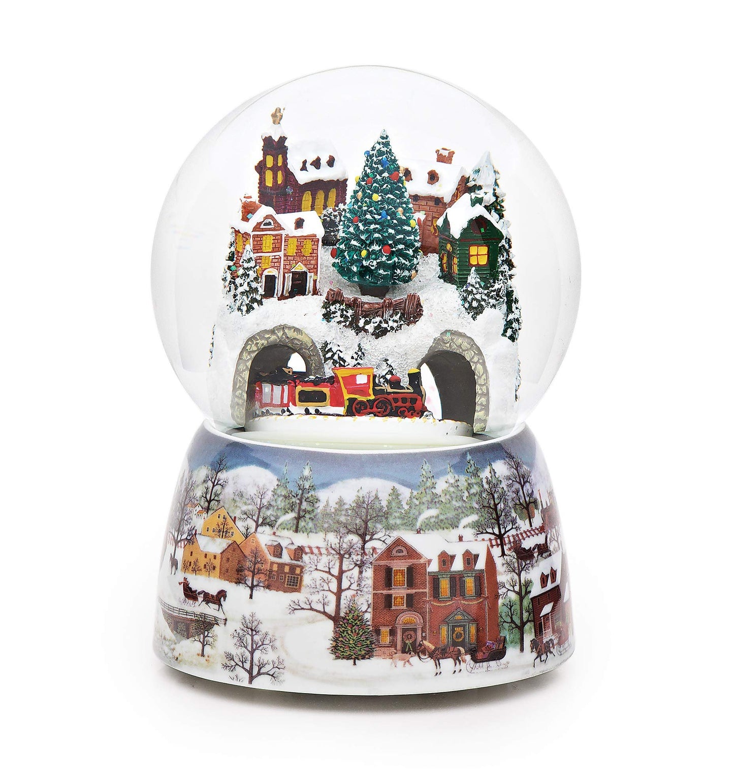 Roman - 6" H 120mm Musical Rotating Christmas Train in Village Glitterdome, Tabletop Holiday Decoration