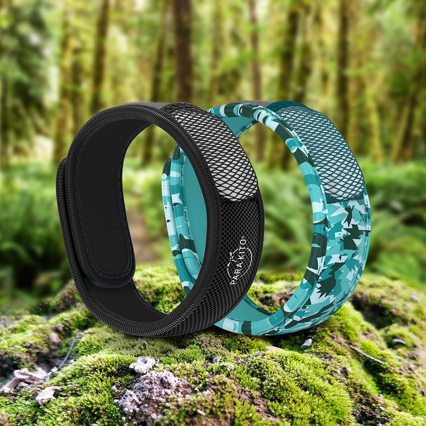 PARA'KITO Mosquito Repellent Bracelets + Refill Pellets Bundle | w/Peppermint Oil, Essential Oils | Hiking & Camping Accessories | Paraben Free, DEET Free - 2 Wristbands & 2 Refills