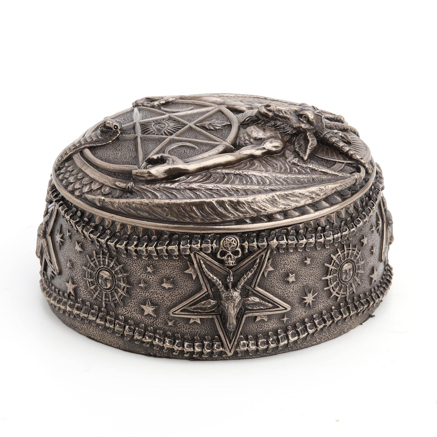 Veronese Design 5 1/4 Inch Wiccan Pentagram Baphomet Oval Shaped Trinket Box Resin Sculpture Bronze Finish