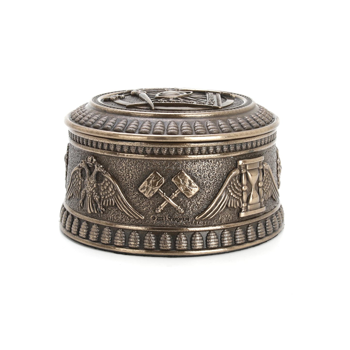 Veronese Design 2 3/8" Tall Masonic Eye of Providence Round Trinket Box Resin Sculpture Bronze Finish