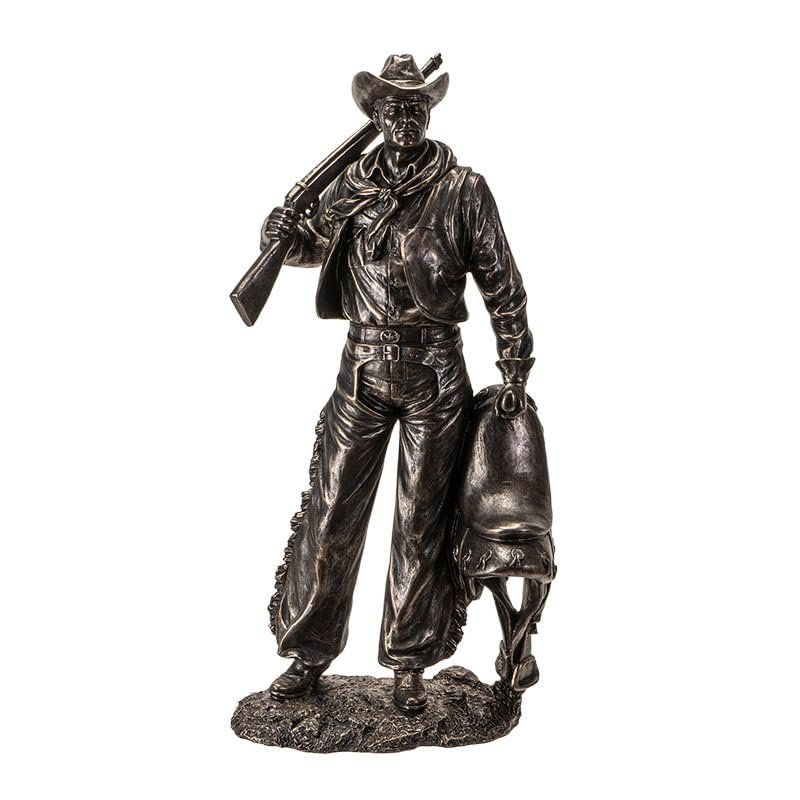 Pacific Giftware Bronze Accent Cowboy Figurine with Rifle Gun and Saddle Western Decor Statue for Home or Office, Detailed Western Statue Decor Piece 17 Inches