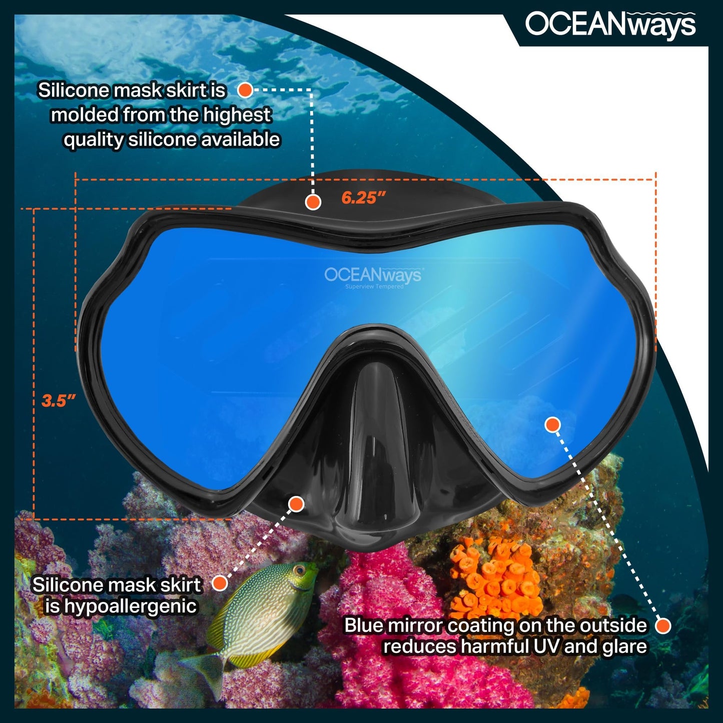 Oceanways SuperView AccuColor Mask - Yellow Inner Coating