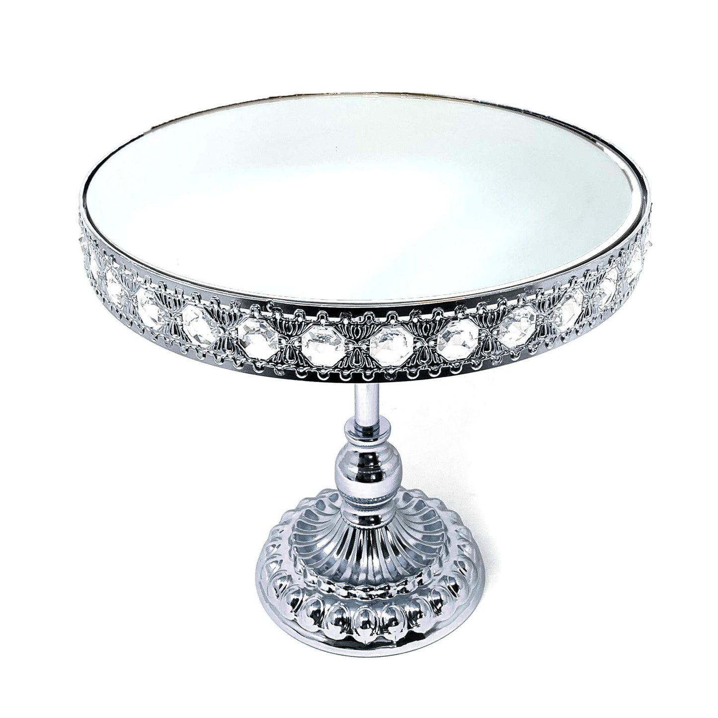 Allgala 3 Piece Set Crystal Gold Plated Dessert Cheese Cupcake Cake Stand with Mirror Plate