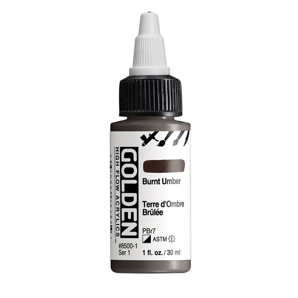 High Flow Acrylics by GOLDEN, Burnt Umber, 1 fl. oz. Bottle, Professional Acrylic Paint, Semi-Opaque