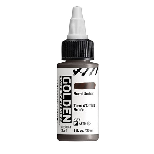 High Flow Acrylics by GOLDEN, Burnt Umber, 1 fl. oz. Bottle, Professional Acrylic Paint, Semi-Opaque