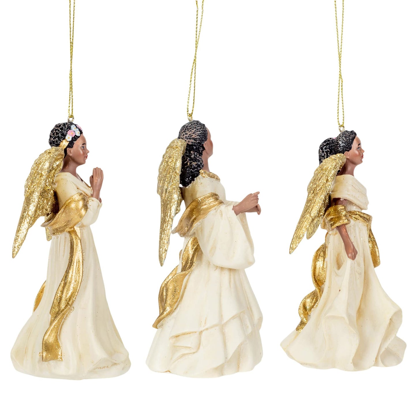 Kurt Adler IVORY AND GOLD AFRICAN AMERICAN ANGEL ORNAMENT - 3 ASSORTED