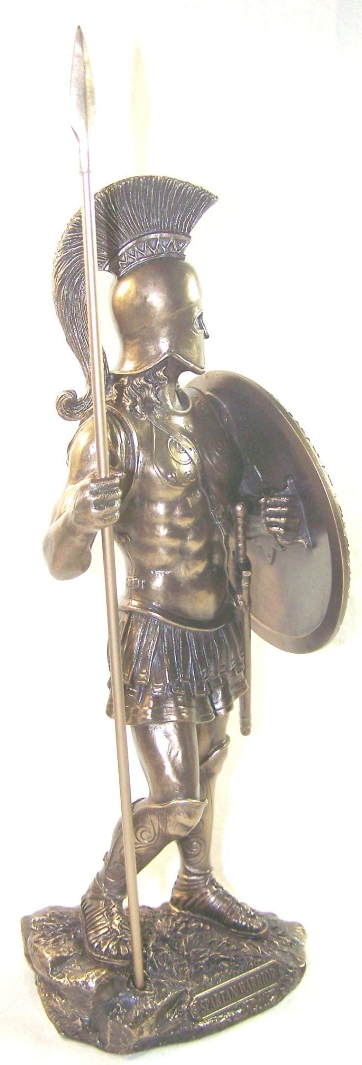 Greek Spartan Warrior with Spear and Hoplite Shield, Bronze finish