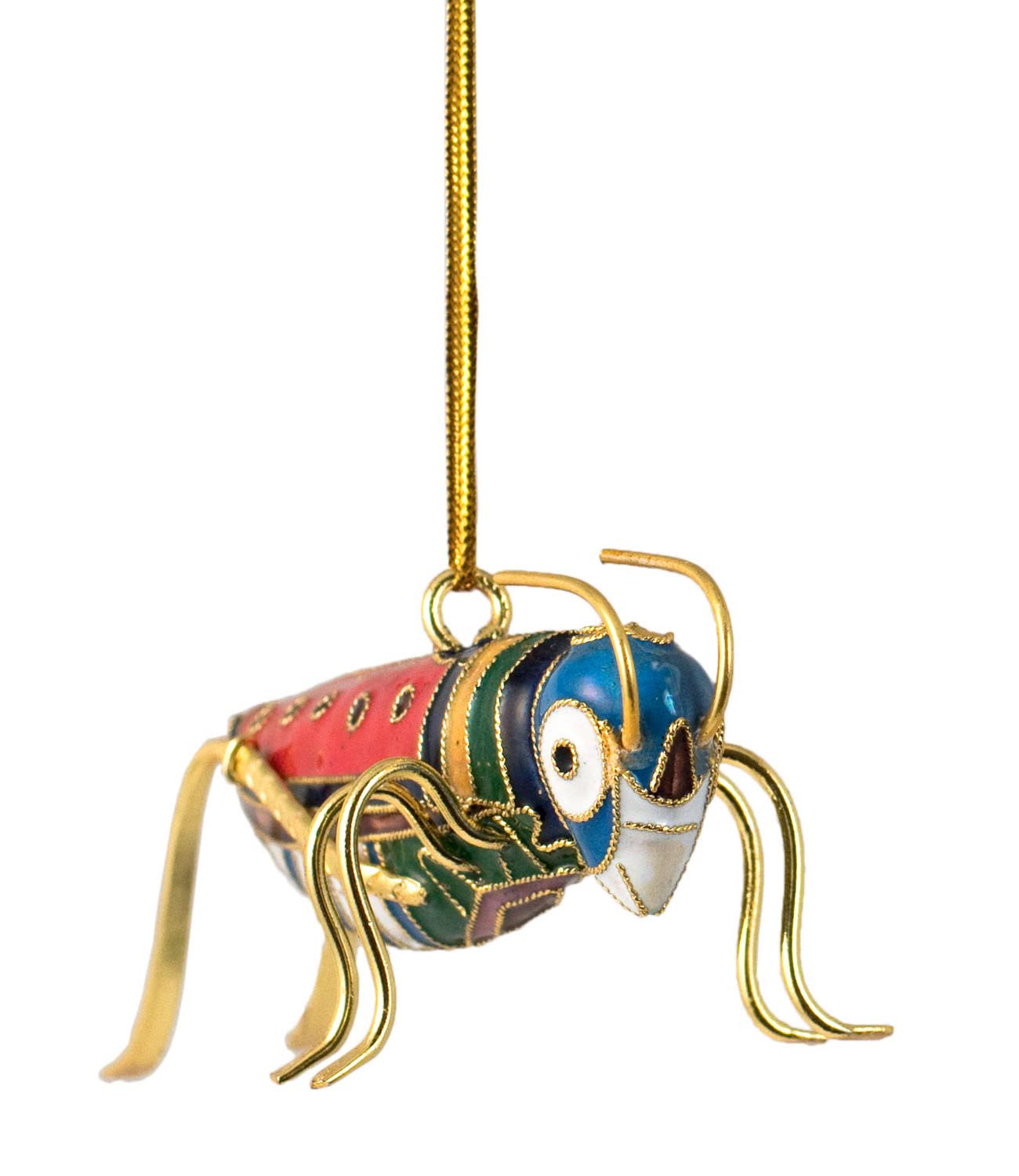 Value Arts Handmade Red Cloisonne Grasshopper Ornament