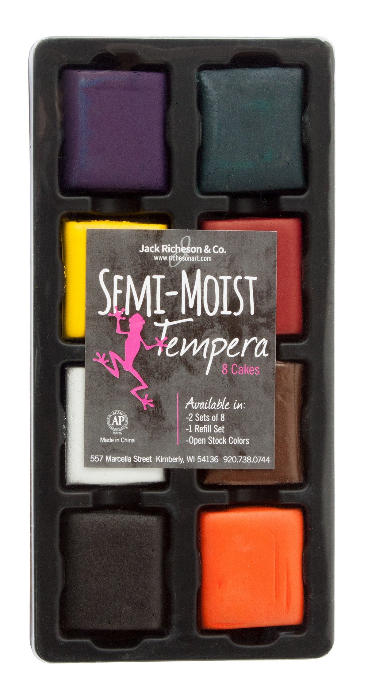 Jack Richeson Set of 8 Semi-Moist Tempera Cakes in Black Tray