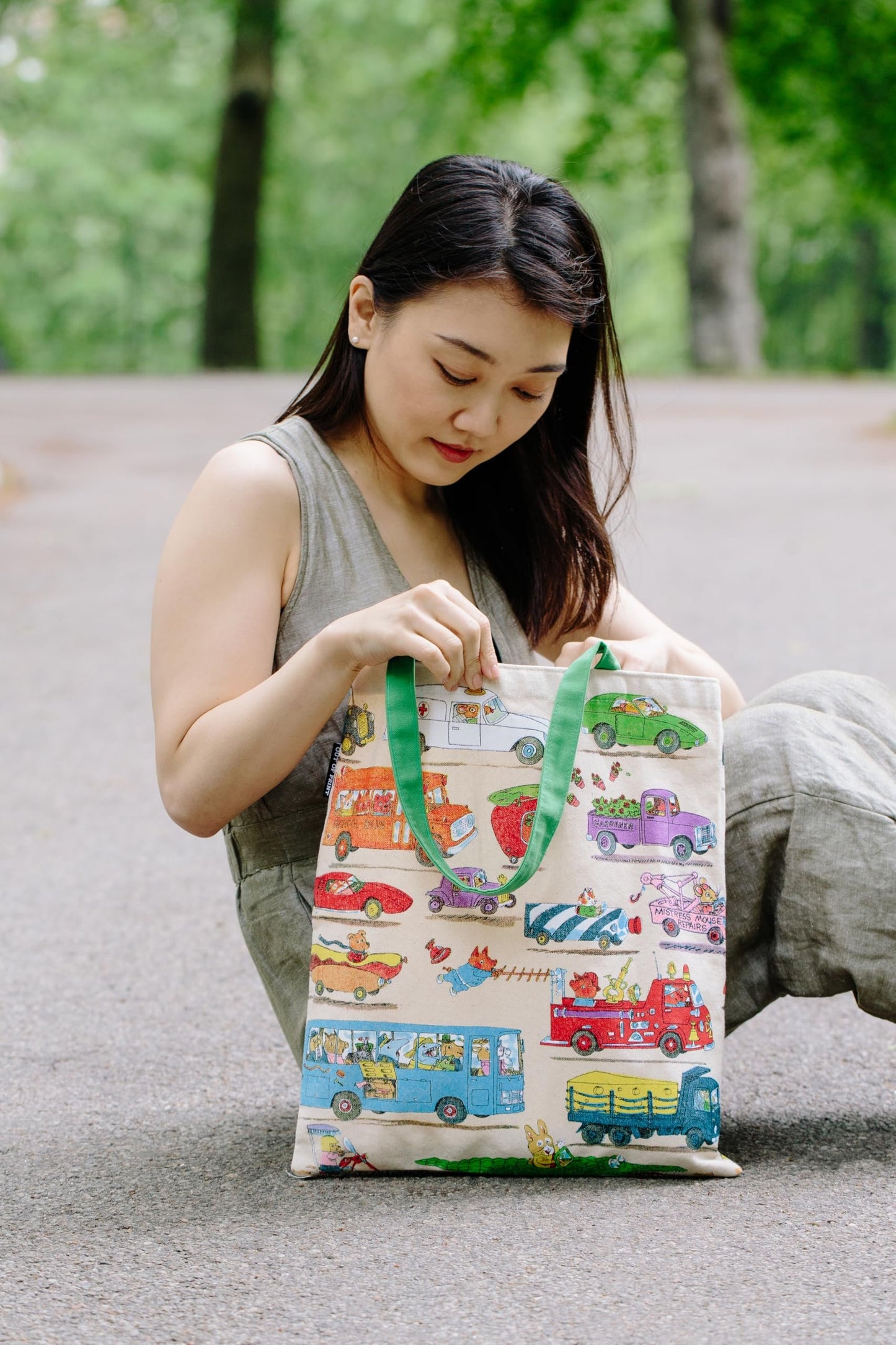 Out of Print Cars and Trucks and Things That Go Tote Bag with Inner Pocket - Richard Scarry Gift for Book Lovers