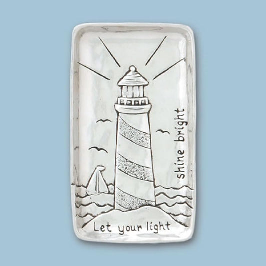 Basic Spirit Pewter Lighthouse Small Tray, 4.5 Inch Height, Trinket Dish Ring Holder Gift Box