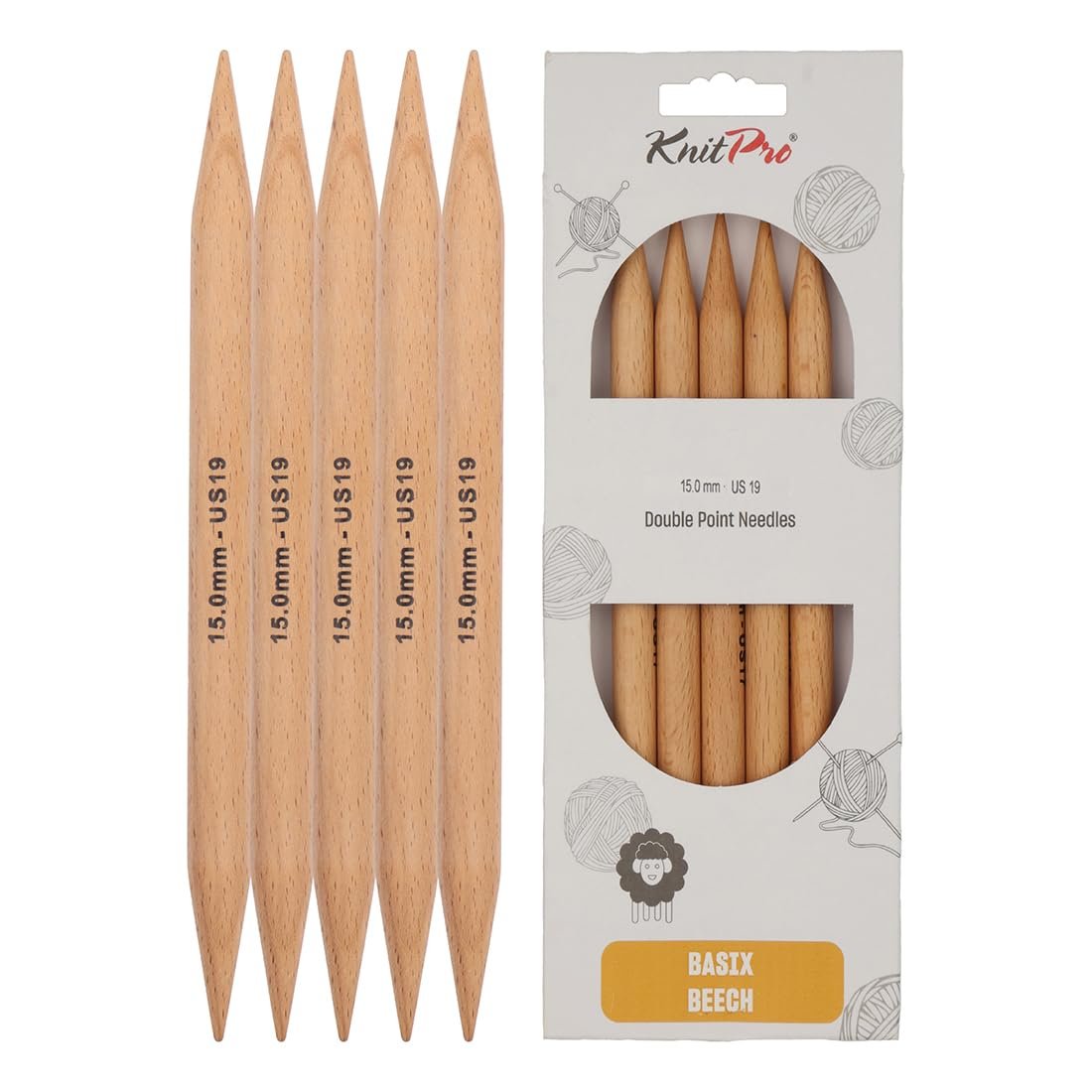 KnitPro Basix Beech Double Pointed Needles 8" (20cm)