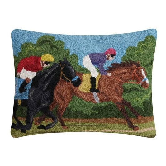 Peking Handicraft 30SJM10939C20OB 16 x 20 in. Two Racing Horses Poly Fill Hook Pillow Multi Color