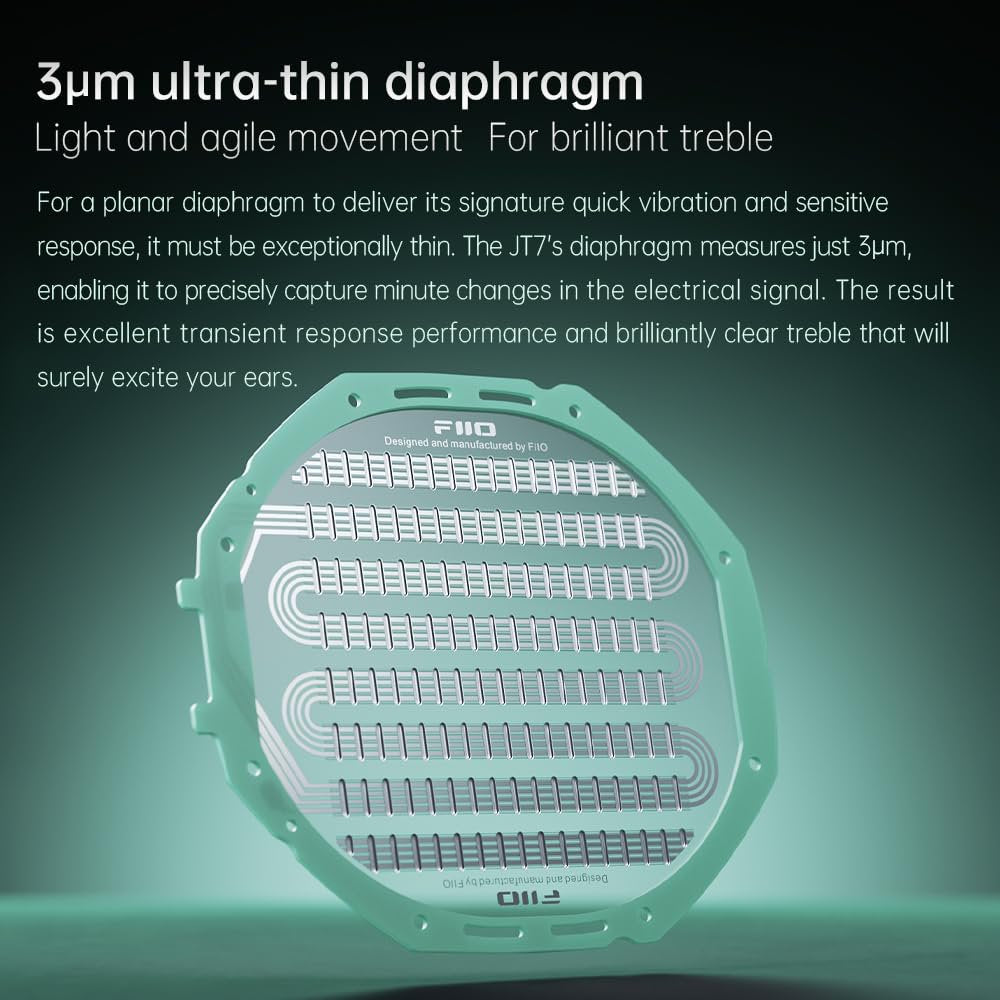 FiiO JT7 Over-Ear Planar Magnetic Headphones, 95x86mm Planar Driver, 3µm Ultra-Thin Diaphragm, Foldable Lightweight Design, Detachable 4.4mm/3.5mm Cable for Audiophiles