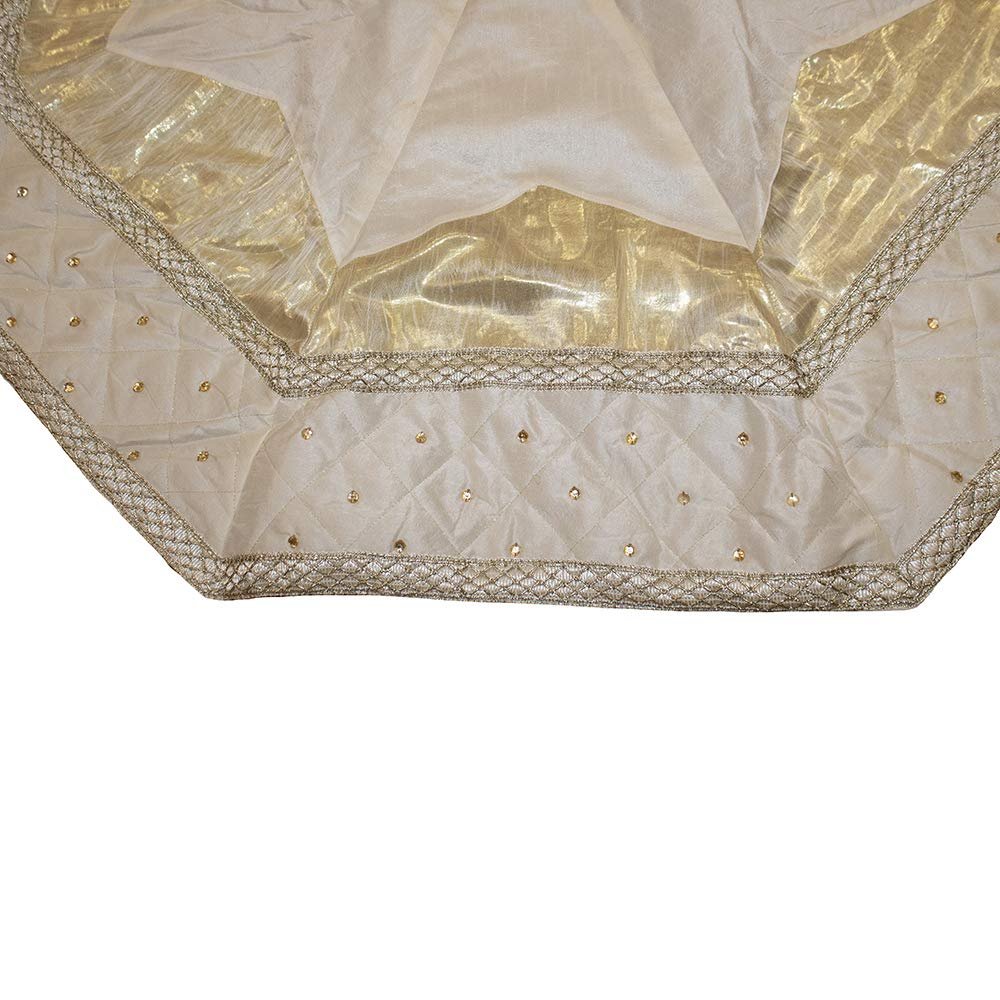 Kurt Adler Tree Skirt with Quilted Border, 52-Inch, Ivory