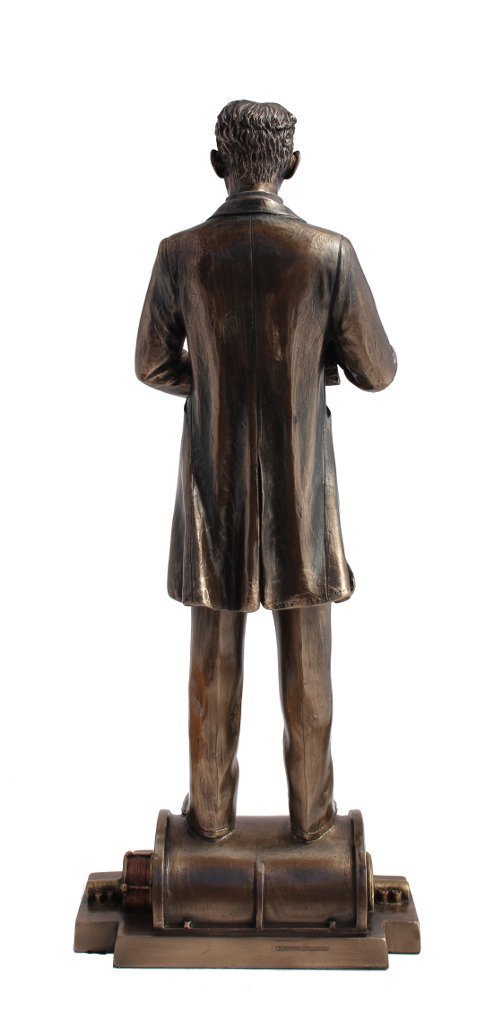 Veronese Design 12" Tall Nikola Tesla Holding a Model of Wardenclyffe Tower Statue Cold Cast Resin Antique Bronze Finish Sculpture