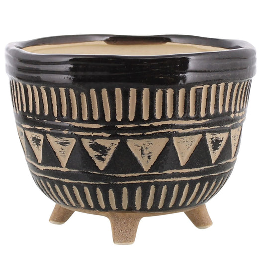 AREOhome HomArt Large Apache Print Bowl, 6.75-inch Length, Ceramic, Black & Natural, (3387-26)