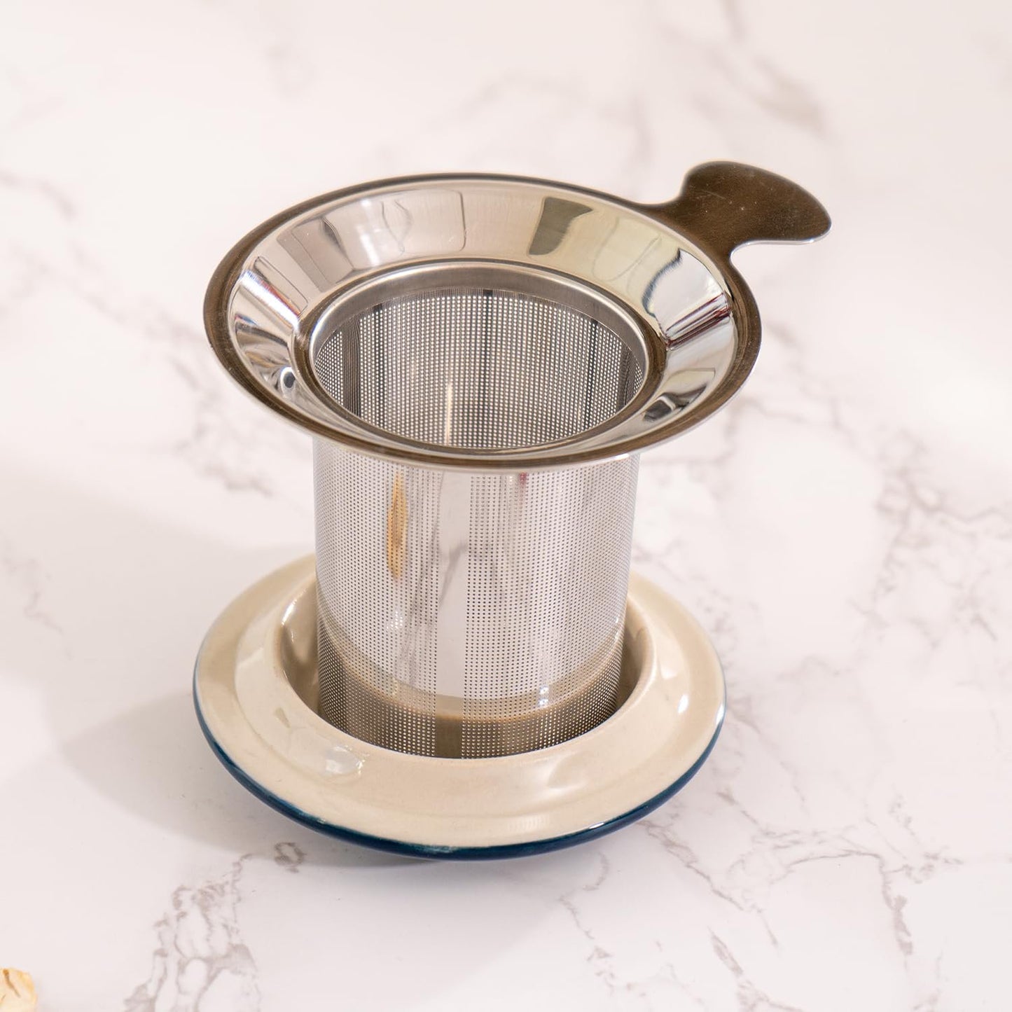 Urban Tokyo Tea Mug With Lid and Stainless Steel Infuser For Loose Leaf Tea Bag Tea Cup 15oz Porcelain Hot Beverage Everyday Use Home Office (Moon Rabbit)