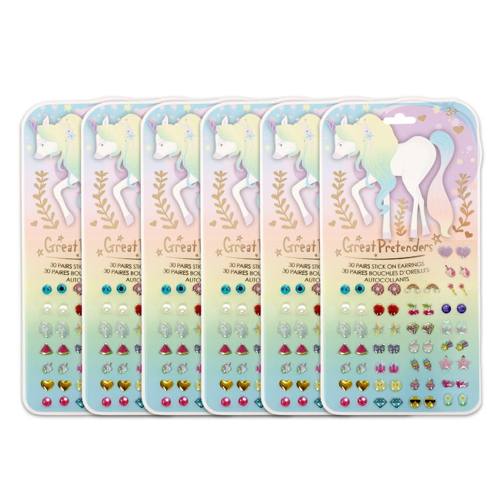 Great Pretenders 87509 Whimsical Unicorn Sticker Earrings (30 Pairs), Multicoloured, único