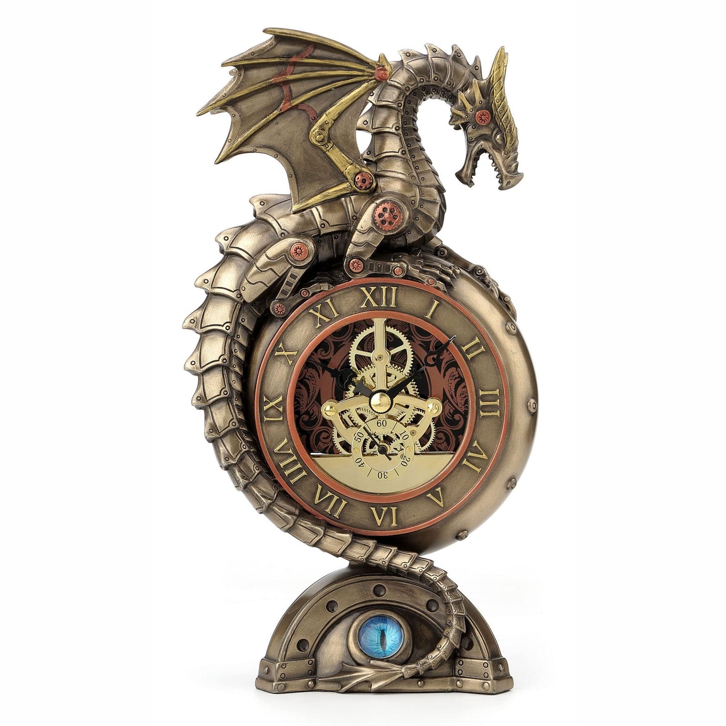 Veronese Design Steampunk Dragon Bronze Finish Table Clock with Moving Clockworks
