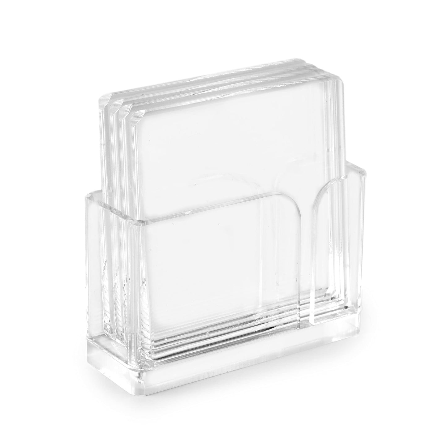 Huang Acrylic Clear 4" Square Coaster Set with Holder for Hot and Cold Beverages to Protect Coffee Table or Furniture