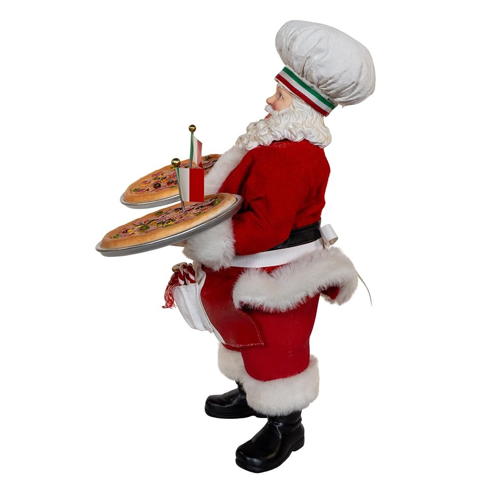 Kurt Adler 11-inch Fabriché™ Chef Santa Holding Two Trays of Pizza