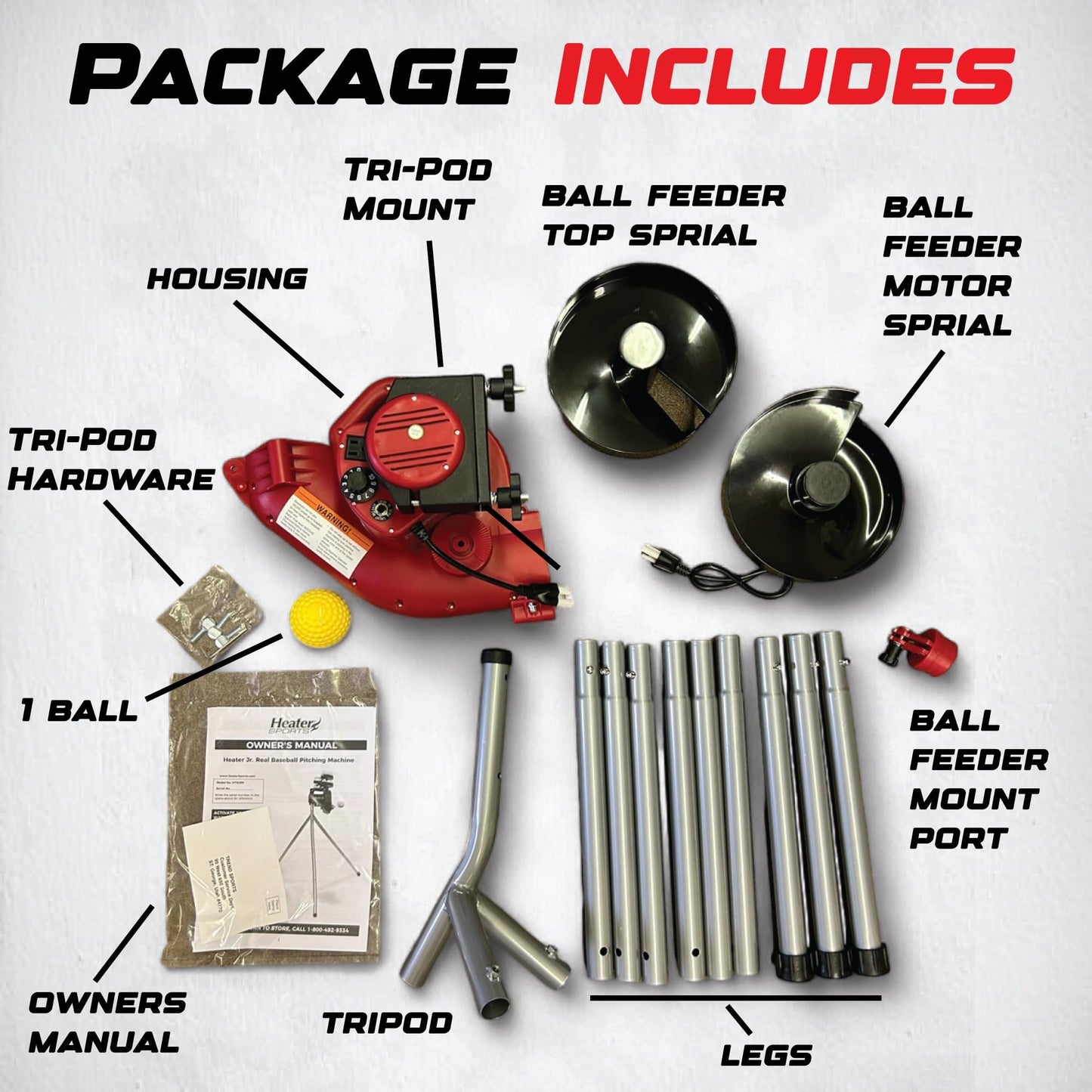 Heater Sports Junior Baseball Pitching Machine, Portable, and Adjustable with Variable Speed and Angle, Perfect for Kids' Batting Practice, Skill Development, and Backyard Training
