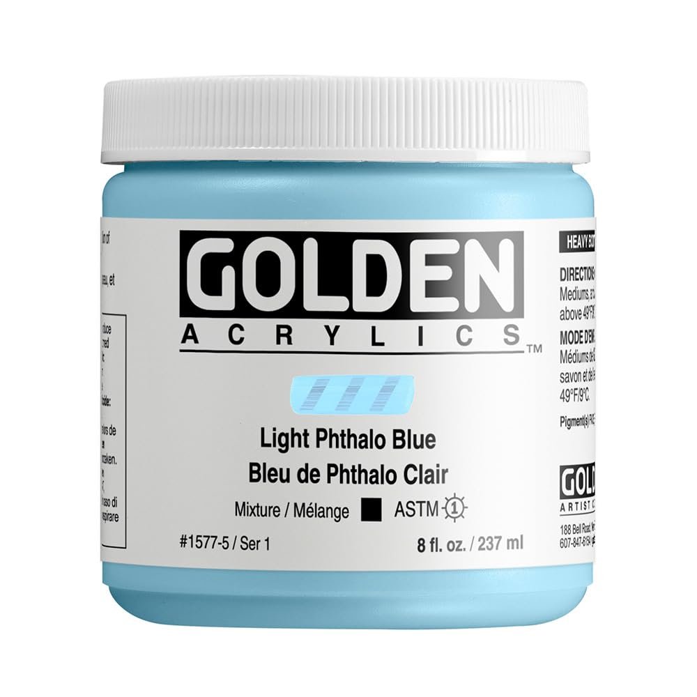 Heavy Body Acrylics by GOLDEN, Light Phthalo Blue, 8 fl. oz. Jar, Professional Acrylic Paint, Opaque